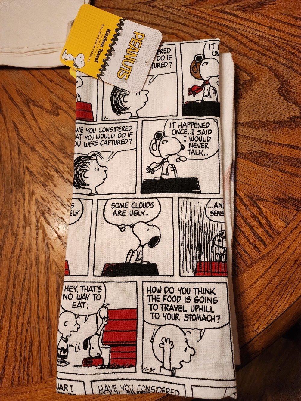 Peanuts Black, White & Red Comic Strip Tea Towel - Snoopy & Charlie Brown